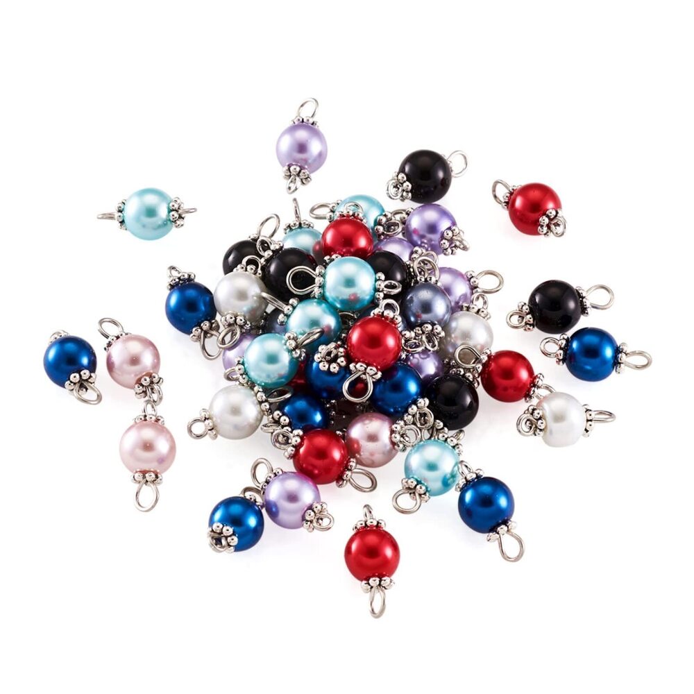 1115 Pandahall 100Pcs Round Pearlized Glass Pearl Links Connectors